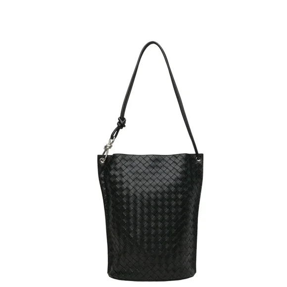 Bottega Veneta Greenish Black Leather KNOT Bucket Shoulder Bag Made in Italy - Picture 1 of 8